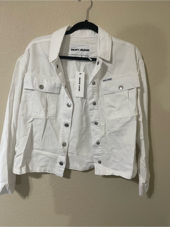 Dkny Jackets & Blazers - Dkny White Cotton Jean Jacket with Chest Pockets
